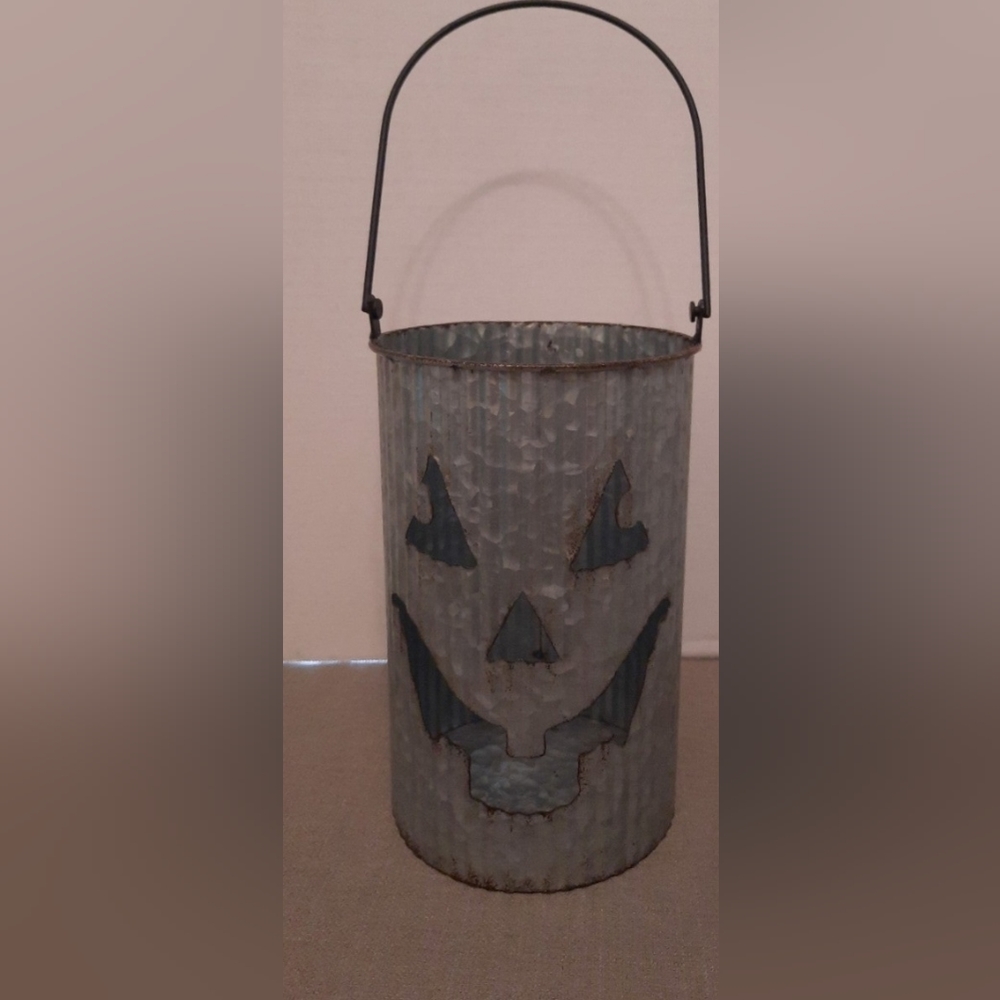 Galvanized Metal Candle Jack O Lantern
